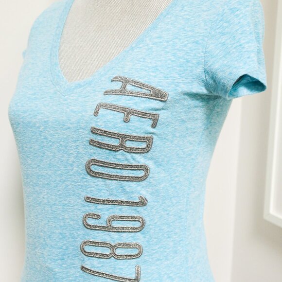 AEROPOSTALE Heather Sky Blue V Neck Tee - Picture 2 of 6